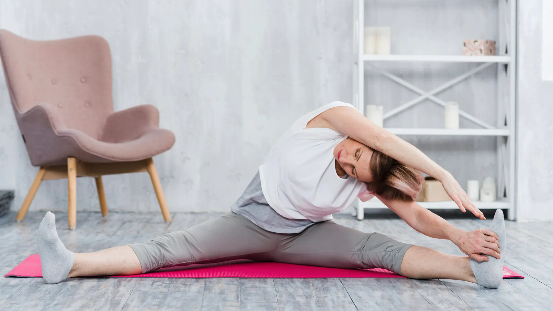 Elder woman doing stretching yoga